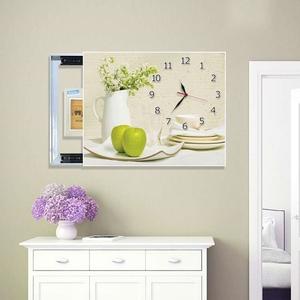 复古电表箱装饰画钟表长方形可推拉液压遮挡时钟强弱电箱壁画横款