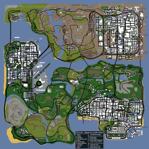 单机游戏 一些圣安地列斯的资料 注意黑色方框里的注释,方便看懂地图