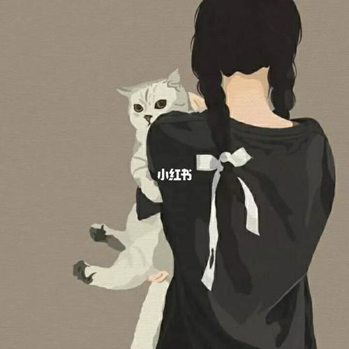 插画情侣头像‖手绘甜丧低糖动漫抱猫情头_情侣头像_手绘_动漫_插画