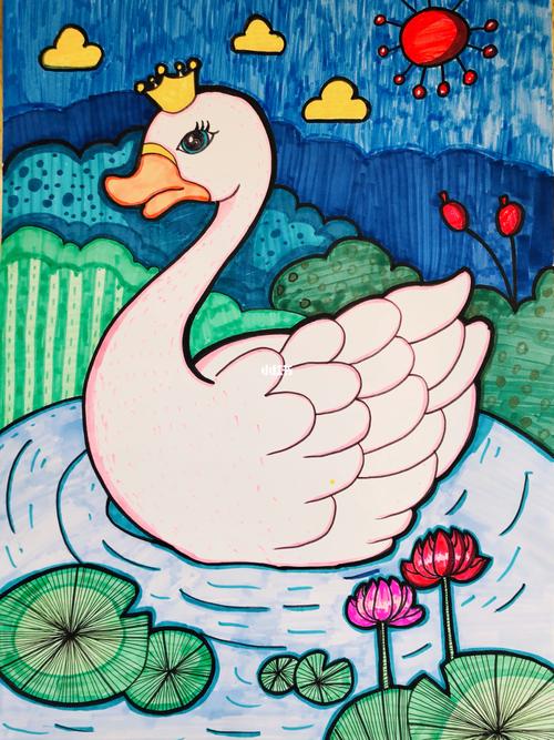 创意儿童画 天鹅_马克笔_儿童画_母婴_早教