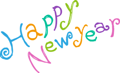 彩色手绘英文新年快乐字体设计