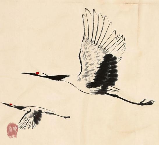 吴作人字画作品手绘三尺国画花鸟 鹤