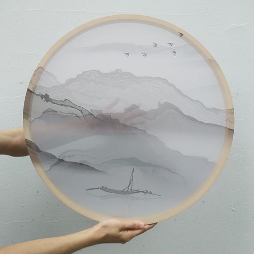 清怡玄关装饰画新中式透明乔其纱画绢丝屏风隔断双面玄关晶瓷画