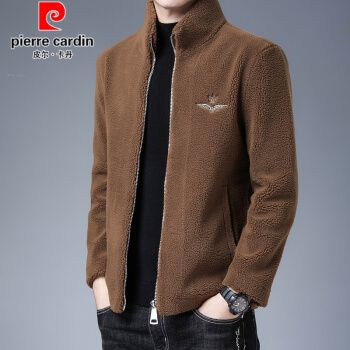皮尔卡丹官方品牌高档男装 皮毛一体羊剪绒仿真皮衣男秋冬季加厚保暖