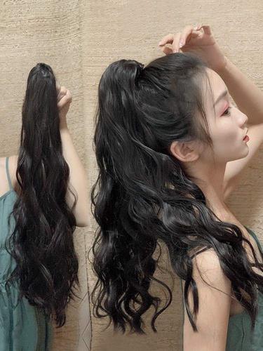 假发女长发马尾假发绑带式玉米烫抓夹高假马尾自然网