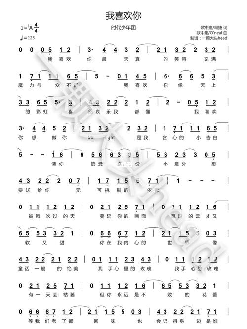 《我喜欢你》简谱完整版_时代少年团_简谱_tnt时代少年团_娱乐_音乐