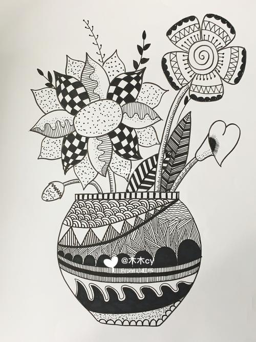 线描#一盆花_线描_文化_绘画