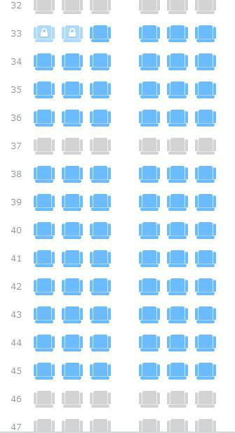 帮忙在飞机上选座位,空客a319,东航的机票,31到49,我选择哪个座位比较