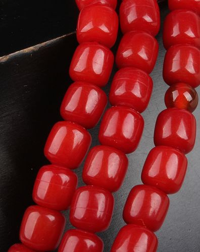 天然红菩提根桶形108颗佛珠手链