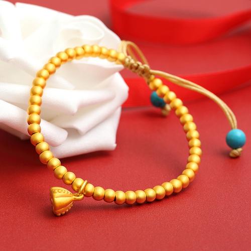 黄金手镯女士足金莲蓬吊坠传承手链小金珠转运珠素金手串生日礼物