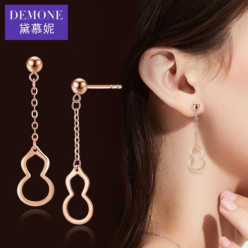 黛慕妮耳环18k金彩金耳线韩版葫芦耳线简易时尚耳坠k金耳环送女友