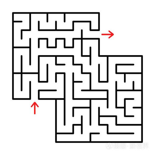 抽象的方形孤立迷宫. 白色背景上的黑色. 对幼儿有用的游戏.