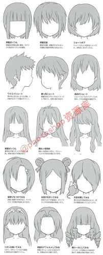 在国外的网站上面发现一组动漫人物头发,发型的手绘参考~花样多~内容