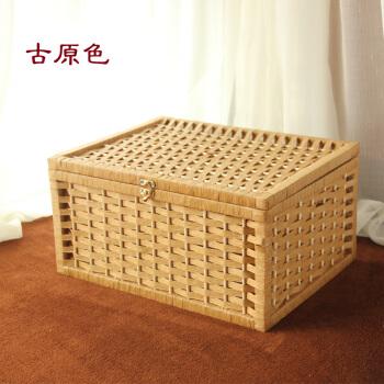 纸藤编收纳盒 桌面收纳箱有盖零食盒 整理杂物盒子 古