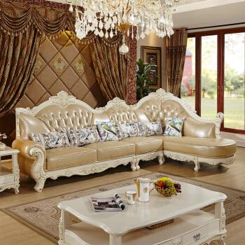 简美欧式沙发 大小户型l型客厅沙发 简美沙发 香槟色头层真皮1加3加贵