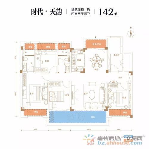 碧桂园珍宝岛时代印象142平米户型图(图片来源亳州房地产交易网)
