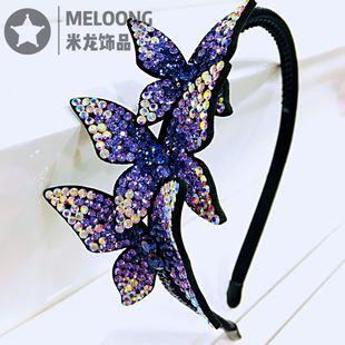 meloong米龙饰品捷克钻奥登钻满钻蝴蝶防滑齿钢圈发箍发卡头饰女