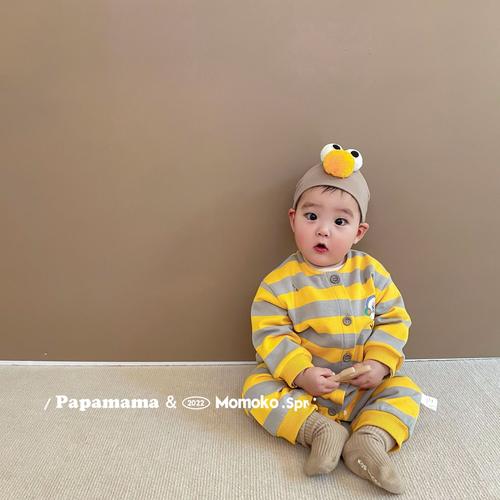 丸纸momoko2022春款新款婴幼儿童装宝宝连体三角爬服套装批发