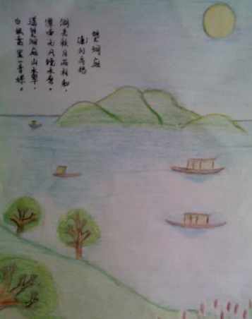 望洞庭诗配画三年级手抄报 诗配画手抄报