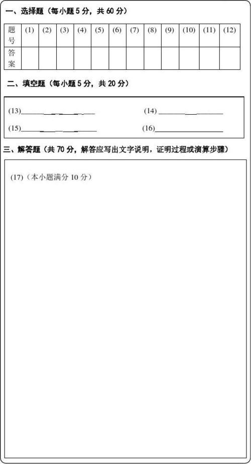 2015年高二(文科数学答题卡)