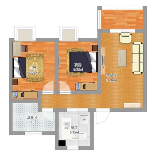 领秀金品2室2厅1卫1厨68.00㎡户型图