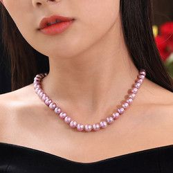 黛米亮彩近圆紫色淡水珍珠项链送妈妈款女母亲节礼物