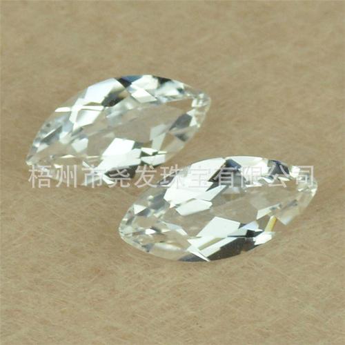 12#合成白刚玉透明白色宝石马眼形裸石 饰品配件橄榄形刻面戒面