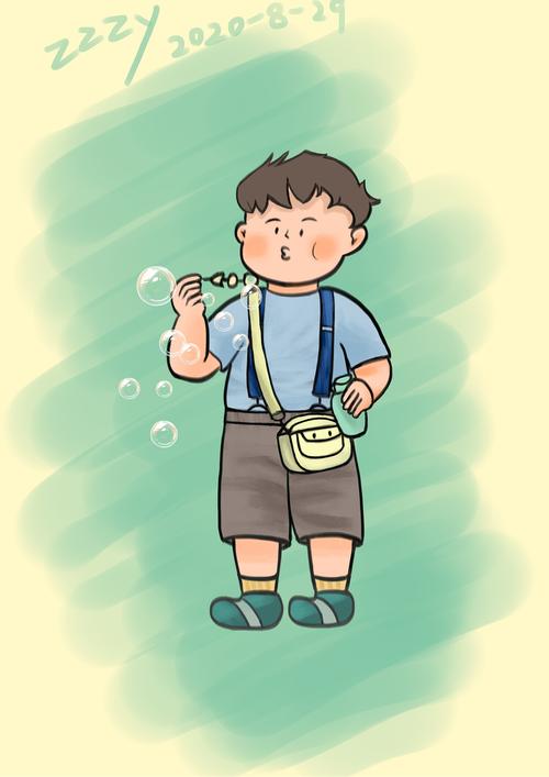 吹泡泡的小男孩