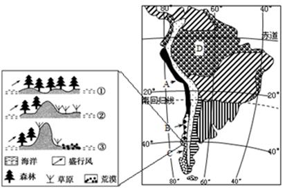 下图为南美洲自然带分布图.读图回答下列问题.