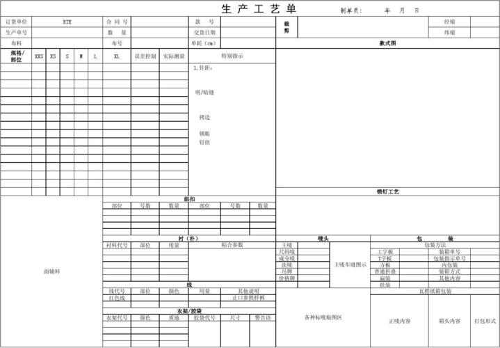 服装工艺单模板