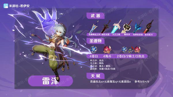 原神26版雷泽武器圣遗物选择推荐