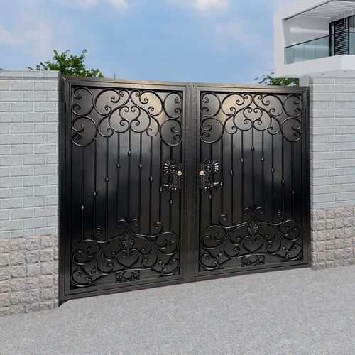 定制铁艺庭院门现代简约欧式别墅双开大门户外花园铁门侧栏门乡村
