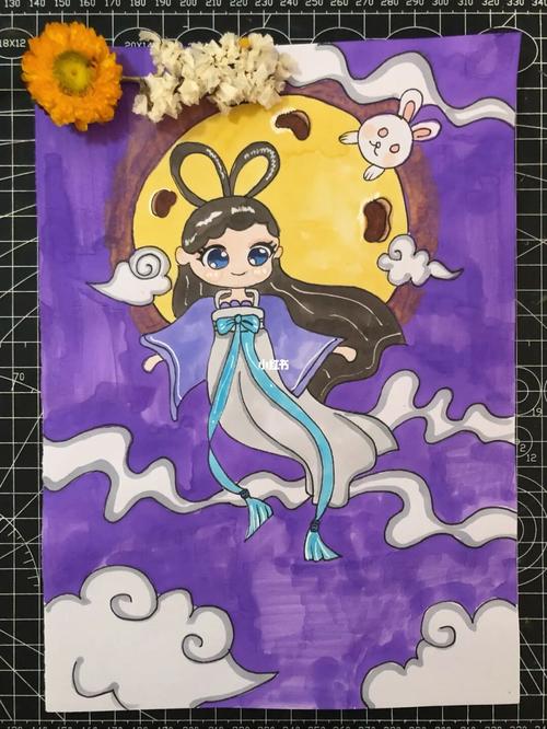 儿童创意画《嫦娥奔月》_手抄报_儿童创意画_美术课_儿童画_绘画_嫦娥