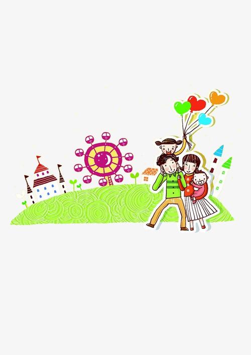 清明节春天一家人郊游插画
