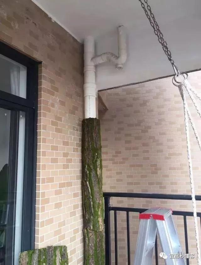 用仿真树皮装饰管道表面.