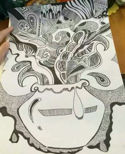 儿童装饰画,黑白插画,缠绕画,线描