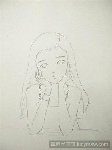 彩铅画教程:想心事的女孩