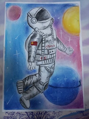 我的彩铅画---宇航员.【1】_彩铅_画_文化_绘画