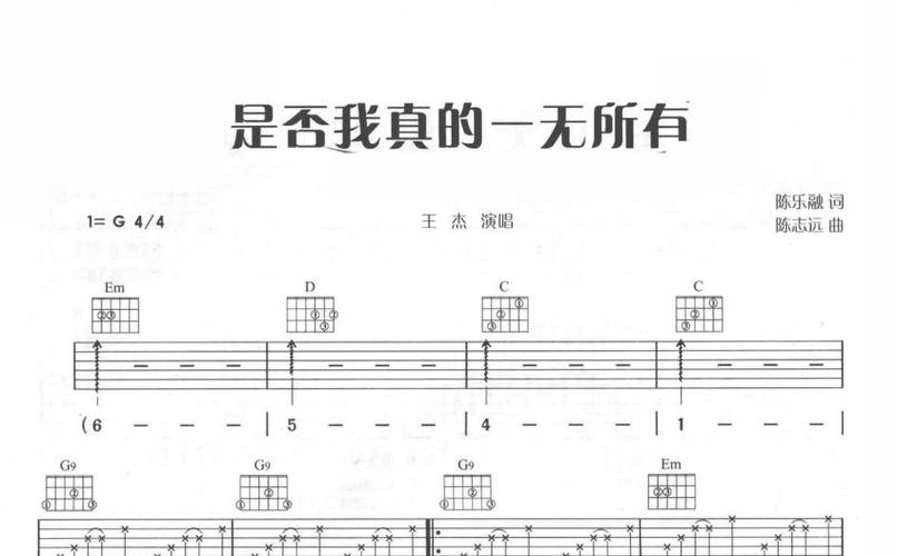 王杰《是否我真的一无所有》吉他谱_g调吉他弹唱谱