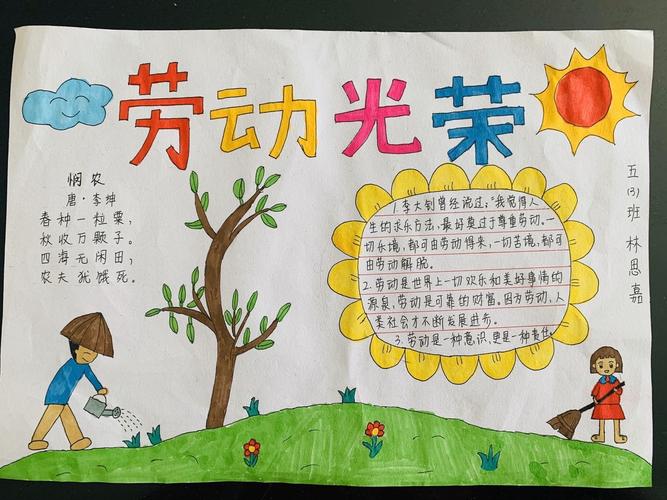 北辛街道中心小学通盛路校区五三班—"致敬劳动者"手抄报