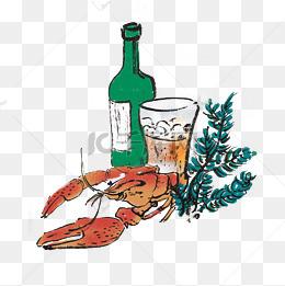 夏天清爽啤酒小龙虾手绘插画