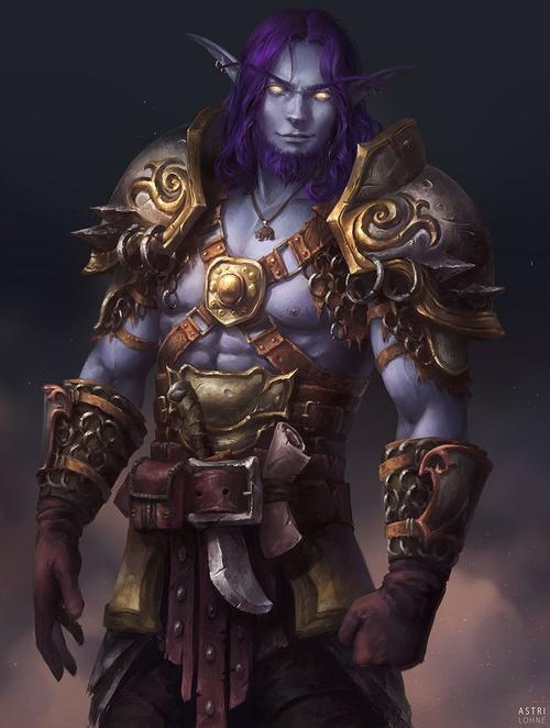 魔兽画作:身形健硕暗夜精灵帅哥 勾起嘴角邪魅一笑
