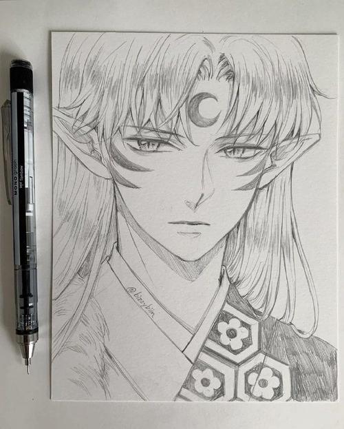 犬夜叉杀生丸铅笔画手绘线稿,帅气的杀生丸临摹素材