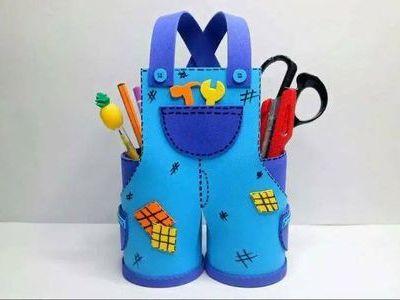 手工制作创意文具教程,塑料瓶diy工装裤笔筒