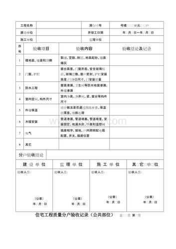 内蒙古自治区住宅工程质量分户验收检查表