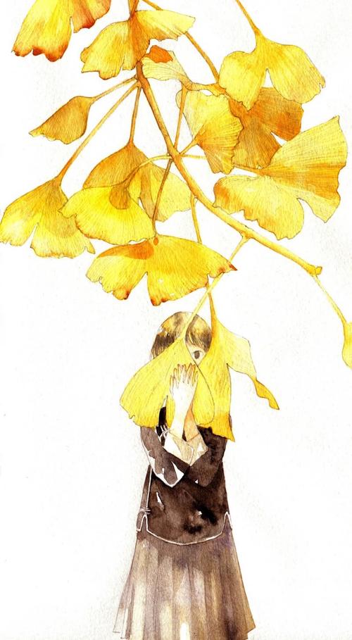 银杏叶 动漫 二次元 萌物 平铺壁纸 高清壁纸 键盘壁纸 iphone壁纸(收