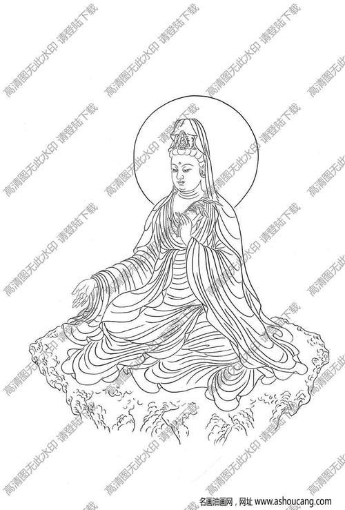观音菩萨白描线稿60高清图片下载