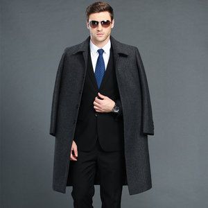 爸爸冬装中老年男士羊绒披风 加厚毛呢子大衣超长款过膝风衣外套