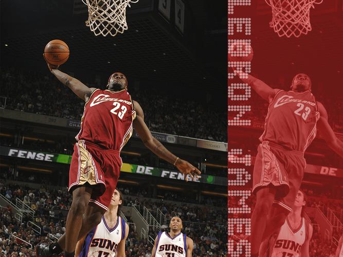 桌面壁纸下载-骑士队"小皇帝"詹姆斯展翅怒扣