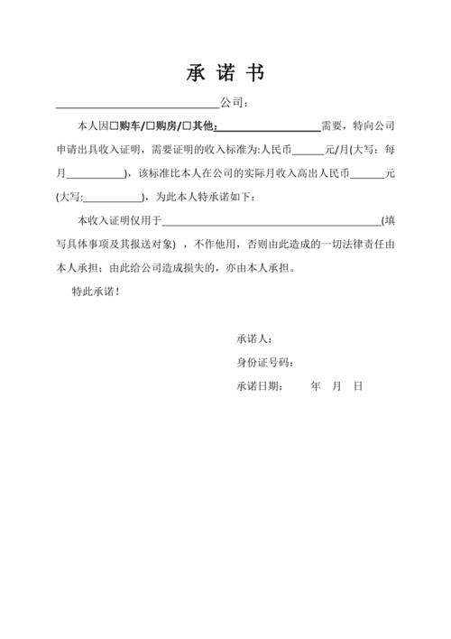 收入证明承诺书(范本